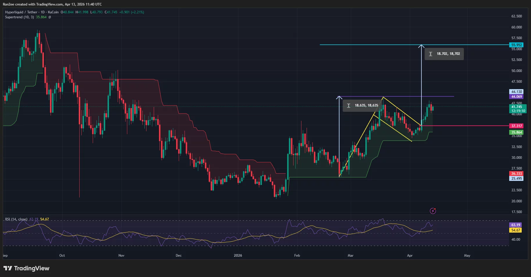 Hyperliquid price has broken out of a bullish flag pattern on the daily chart.