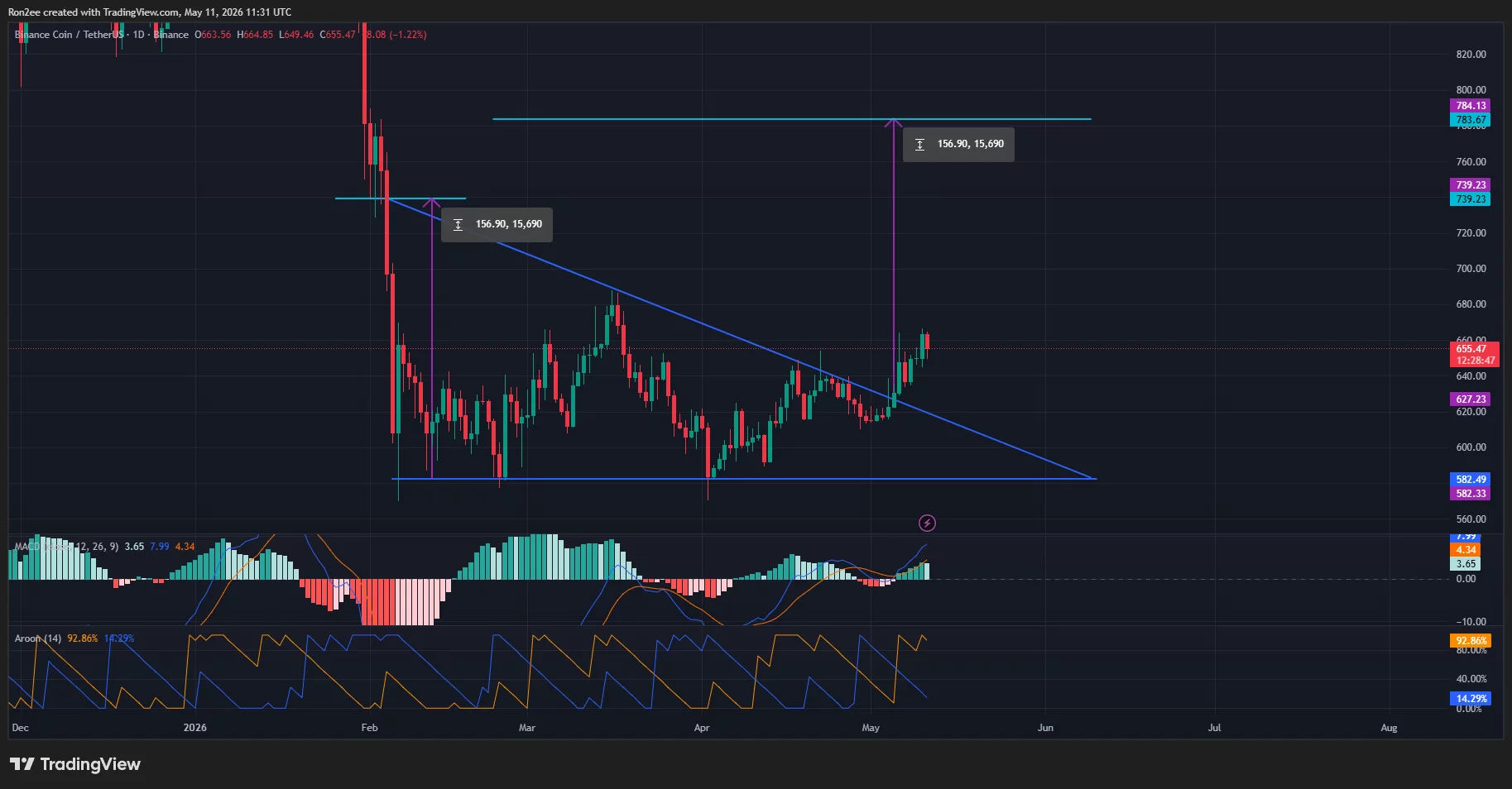 BNB price has broken out of a descending triangle pattern on the daily chart.